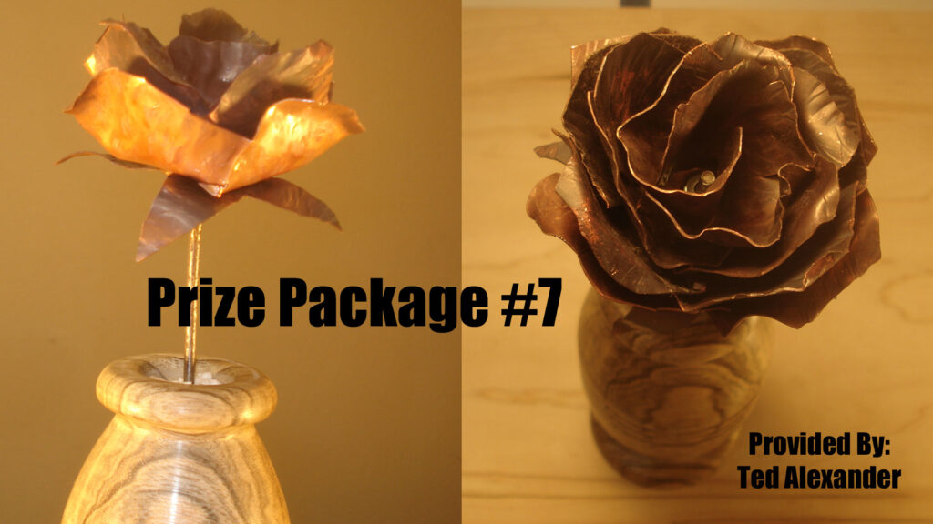 Handmade Copper Rose inside a Turned Wood Vase